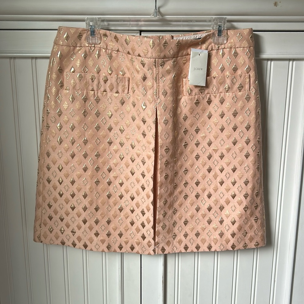 NWT J. Crew Jacquard Pleated Mini Skirt, Sz 12 Wn’s, Blush Pink/Gold